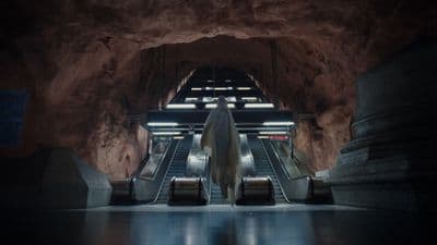 an escalator in a subway station with escalators