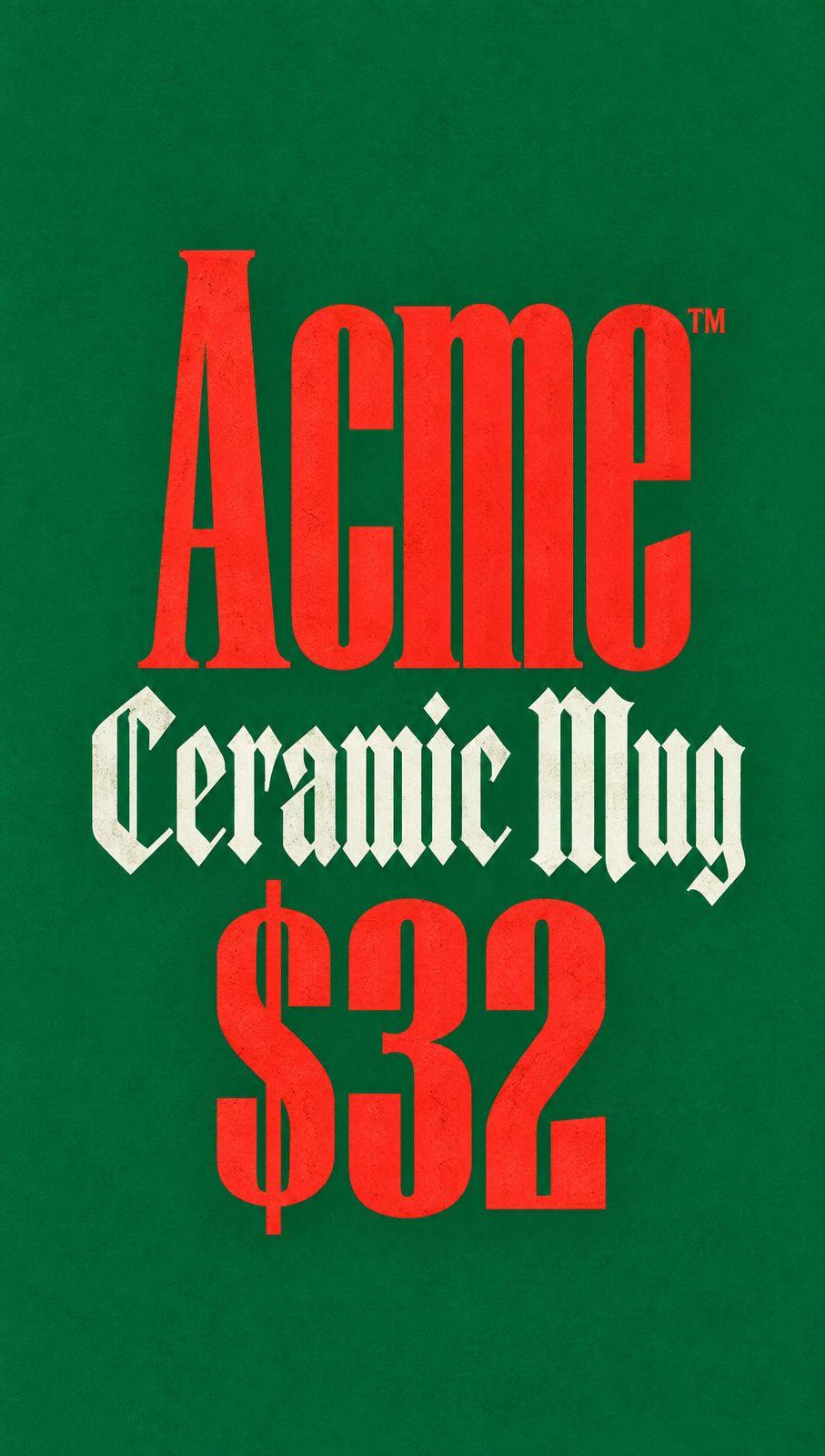Green poster idea from the Kive library reading Ceramic mug $32 next to its remix reading Glow face serum $28 with an amber dropper bottle - Before