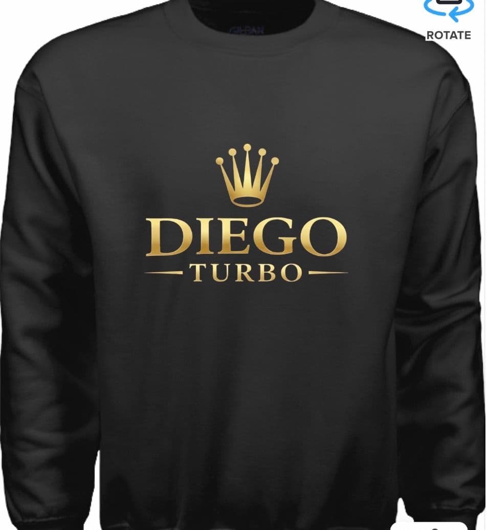 a black sweatshirt with the word diego turbo on it