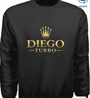 a black sweatshirt with the word diego turbo on it