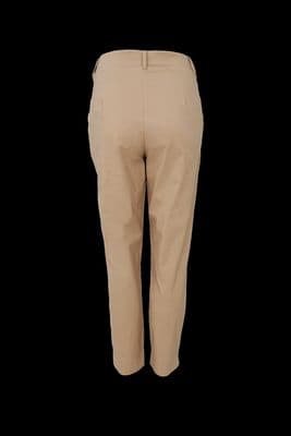 a woman's tan pants on a black background
