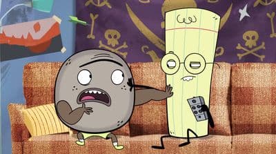 a cartoon picture of a rock and a tv remote