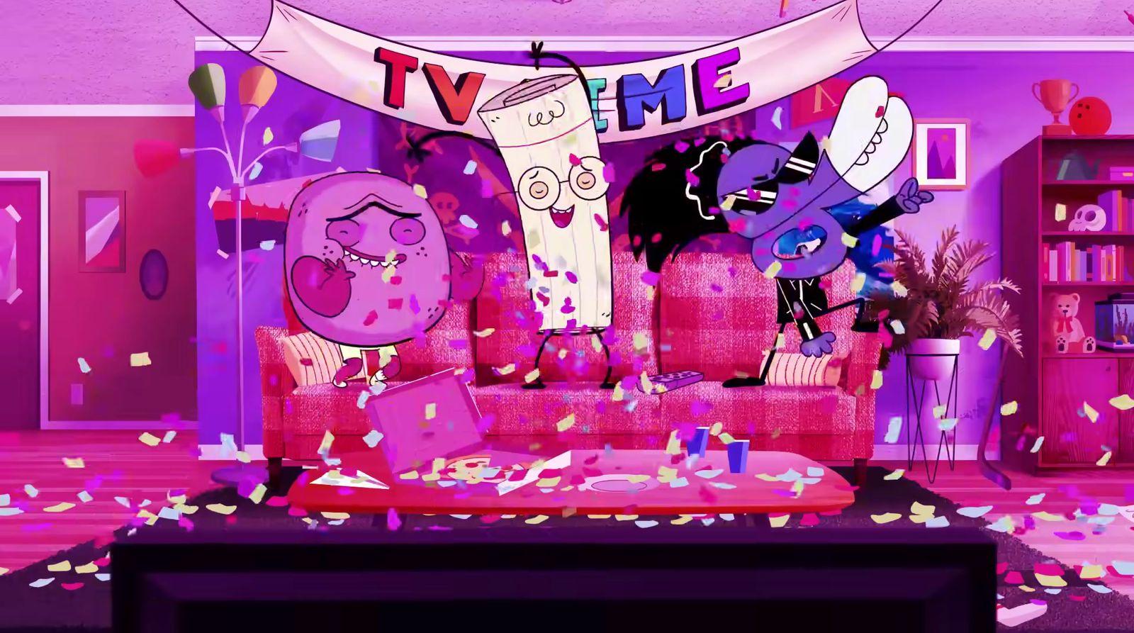 a living room filled with furniture and lots of confetti