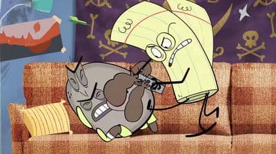 a drawing of a cartoon character on a couch