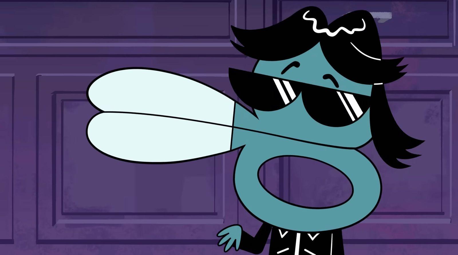 a cartoon character holding a large white object