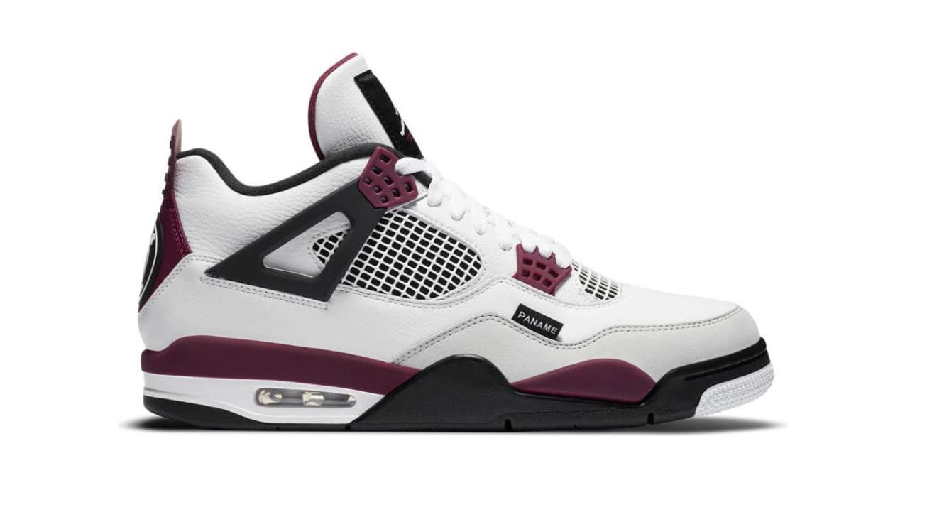 the air jordan iv is a white and burgundy colorway