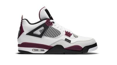 the air jordan iv is a white and burgundy colorway