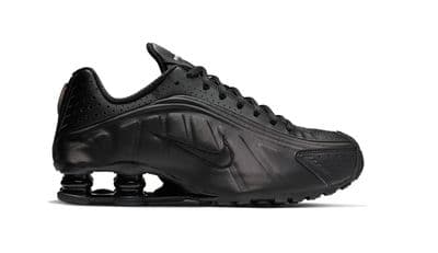 a black nike air max sneakers on a white background