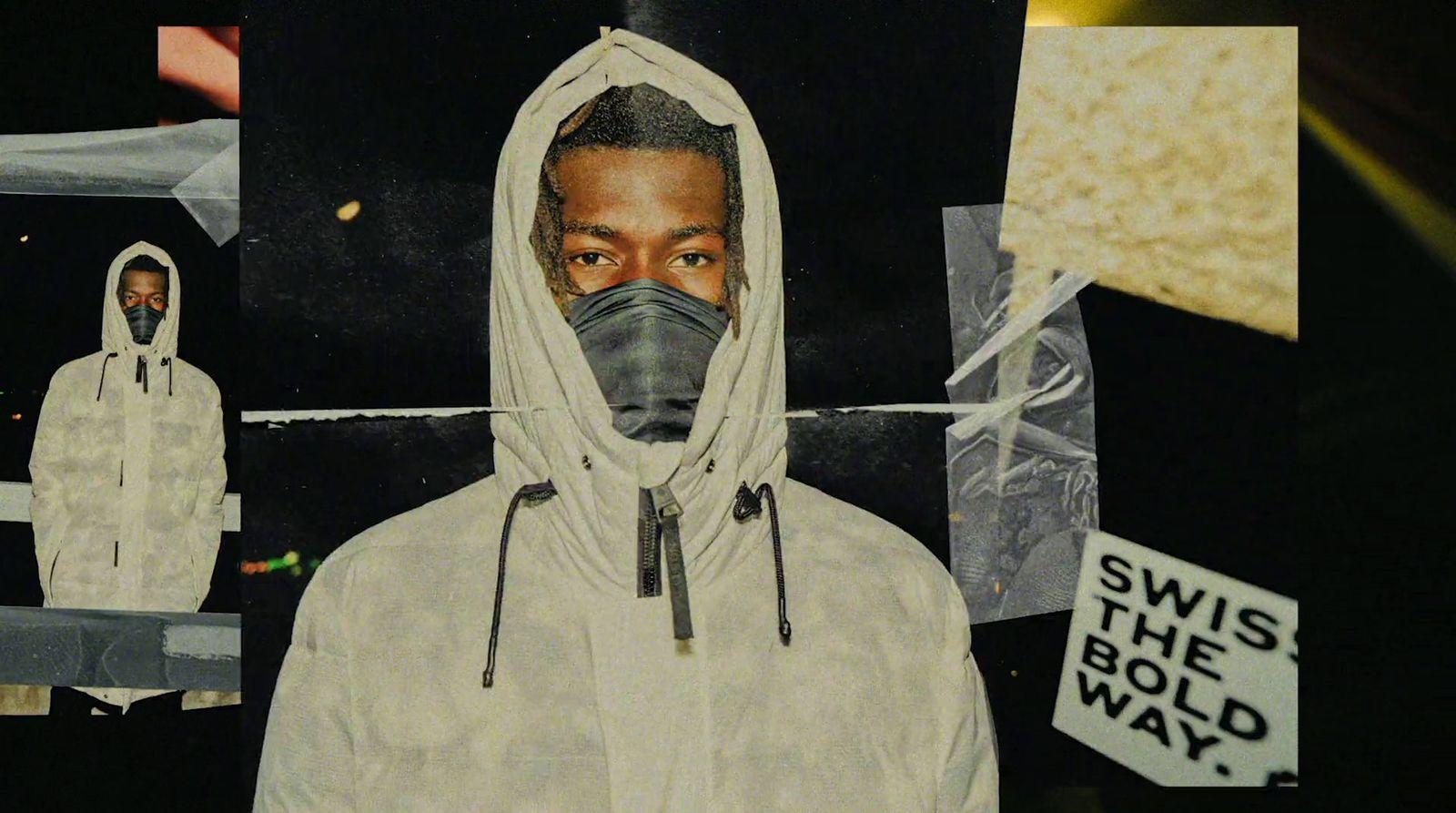 a collage of a man wearing a face mask