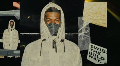 a collage of a man wearing a face mask