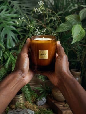a person holding a candle in their hands