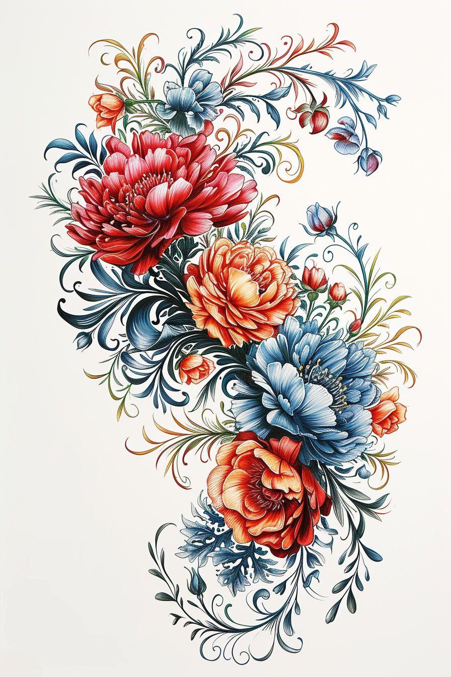 a painting of flowers on a white background