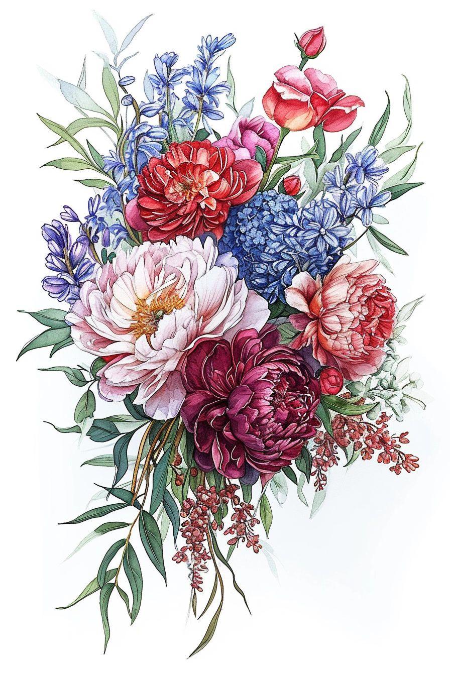 a watercolor painting of a bouquet of flowers