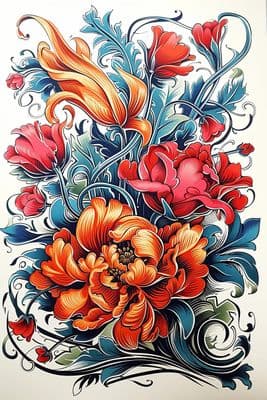 a drawing of a bouquet of flowers on a white background
