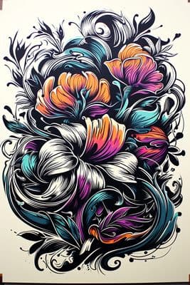 a drawing of a bunch of flowers on a white background