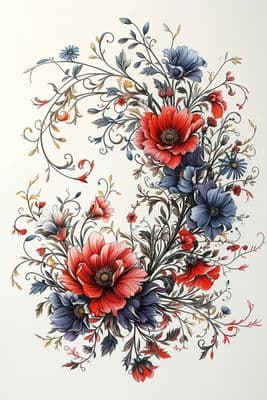 a painting of a bunch of flowers on a white background