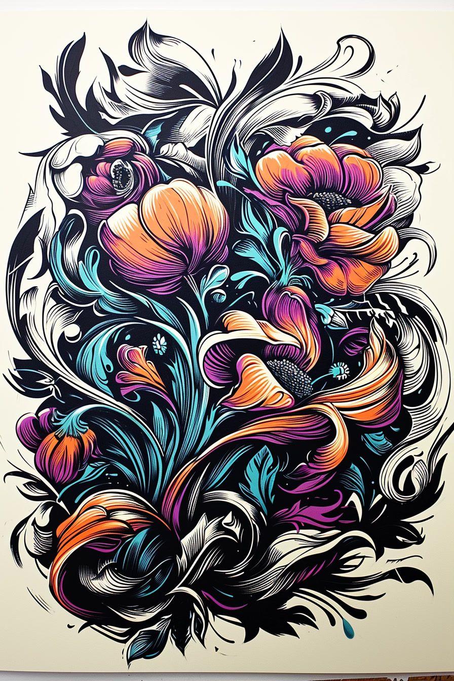 a drawing of flowers on a white background