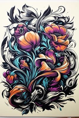 a drawing of flowers on a white background