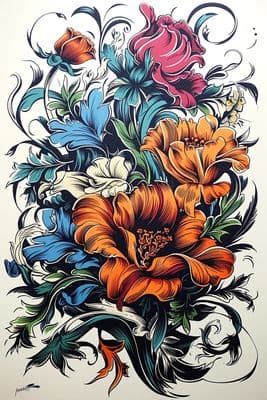 a drawing of a bouquet of flowers on a white background
