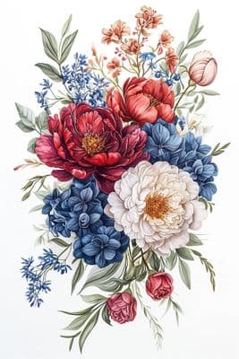 a bouquet of flowers painted on a white background