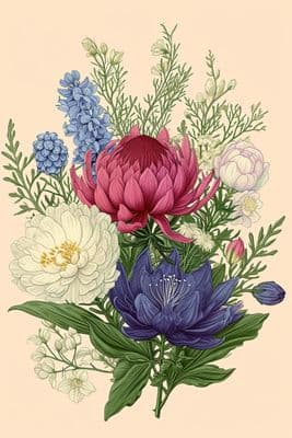 a drawing of a bouquet of flowers on a pink background