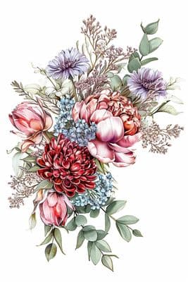 a watercolor painting of a bouquet of flowers