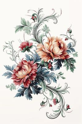 a drawing of a bunch of flowers on a white background