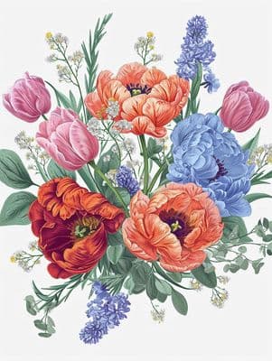 a bouquet of colorful flowers on a white background