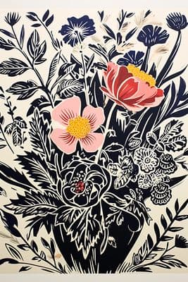 a painting of flowers in a vase on a table