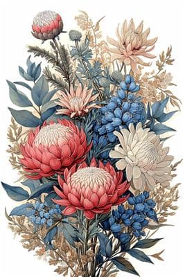 a drawing of a bouquet of flowers on a white background