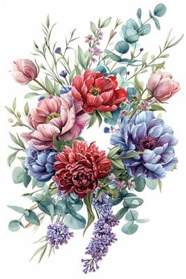 a bunch of flowers that are on a white background