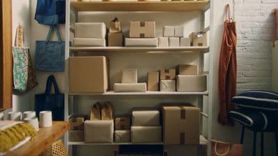 a room filled with lots of boxes and bags