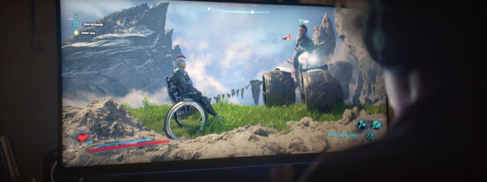 a person is playing a video game on a television