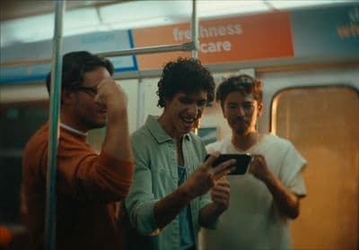 a group of men standing next to each other on a train