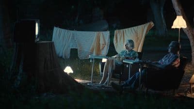 a couple of people sitting in chairs under a tree