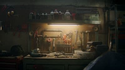 a workbench with a lot of tools on it