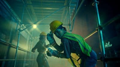 a man in a hard hat and safety gear