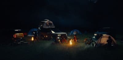 a group of people camping in the dark