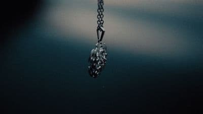 a close up of a chain with a bird on it