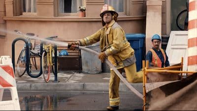 a fireman is using a hose to put out a fire