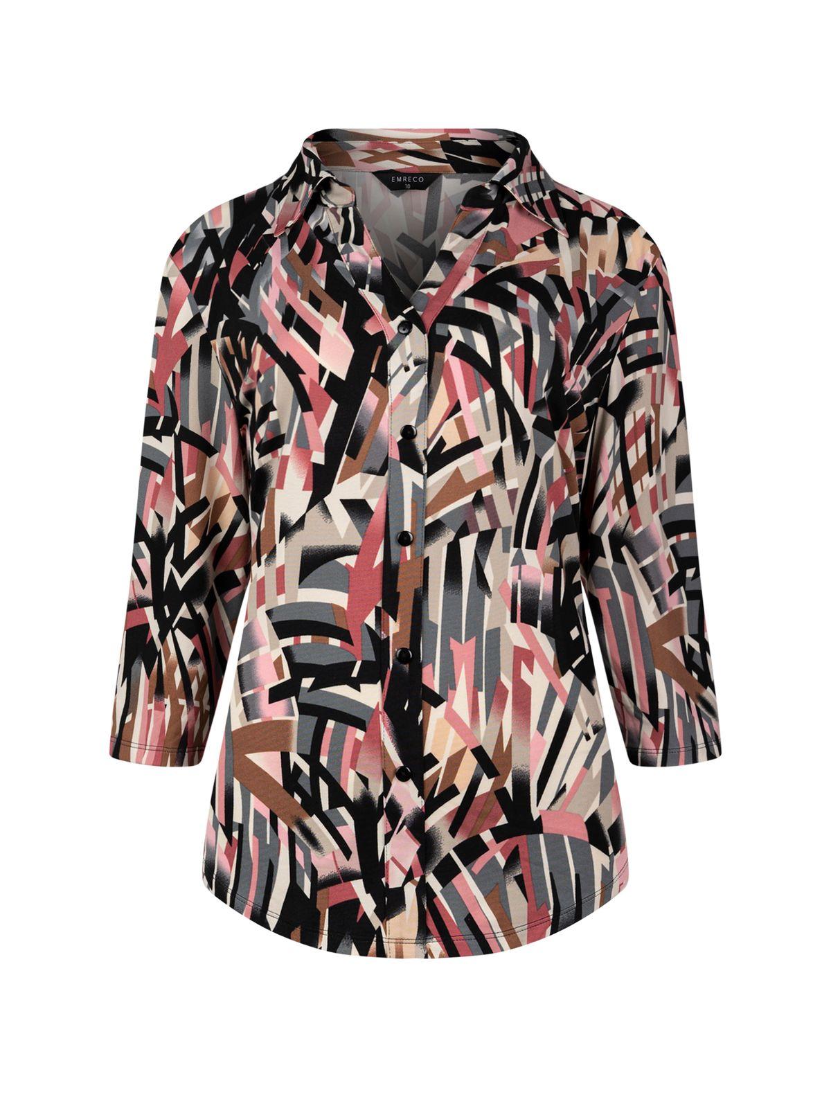 a women's blouse with a multicolored pattern