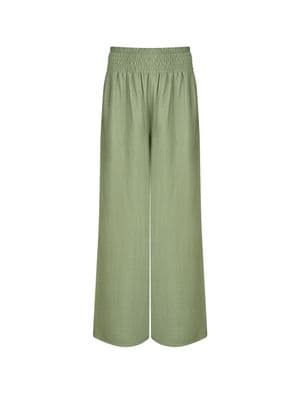 a picture of a woman wearing a pair of green pants
