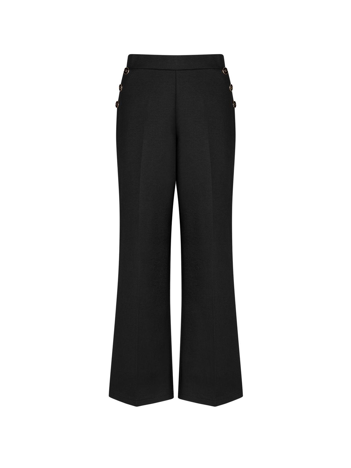 a women's black pants with buttons on the side