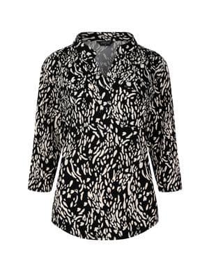 a black and white shirt with a pattern on it