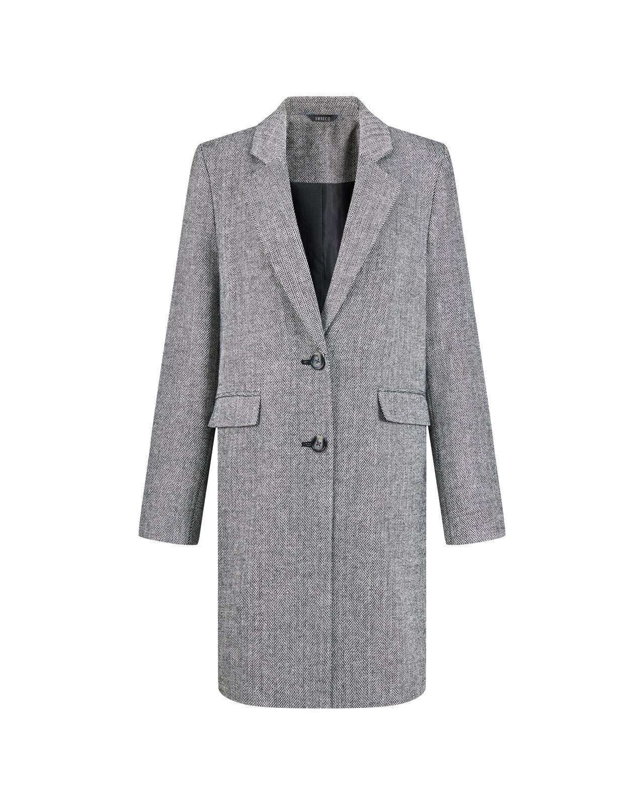 a gray coat with a black shirt underneath it