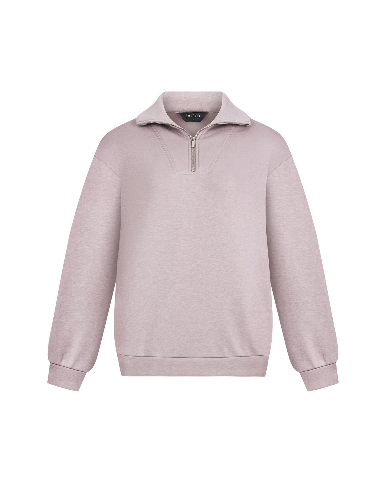 a pink sweatshirt with a zippered collar