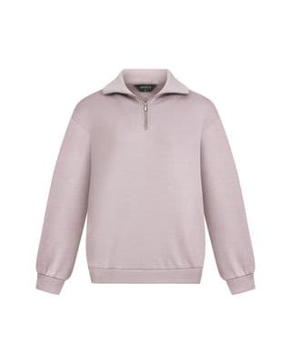 a pink sweatshirt with a zippered collar
