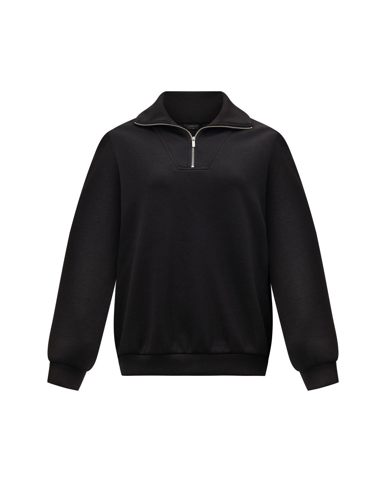 a black sweatshirt with a zipper on the chest