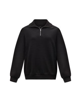 a black sweatshirt with a zipper on the chest