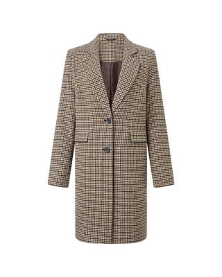 a brown and black checkered coat on a white background